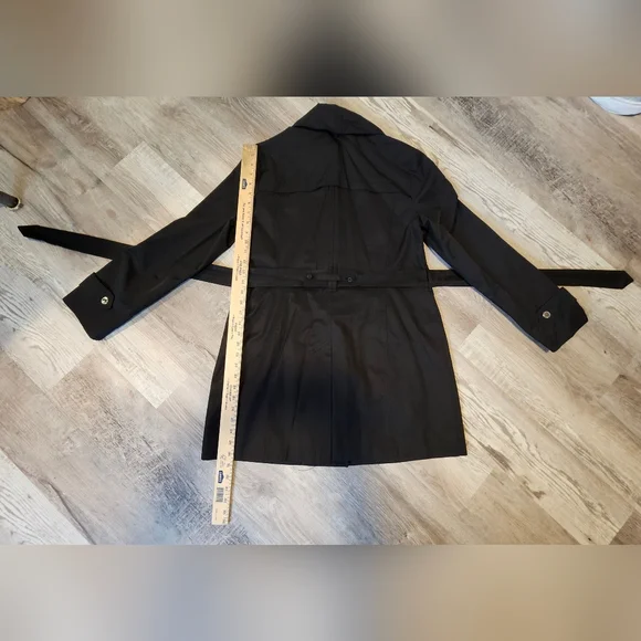 Black London Fog Classic Trench Coat Belted Mid-Length - Picture 3 of 5